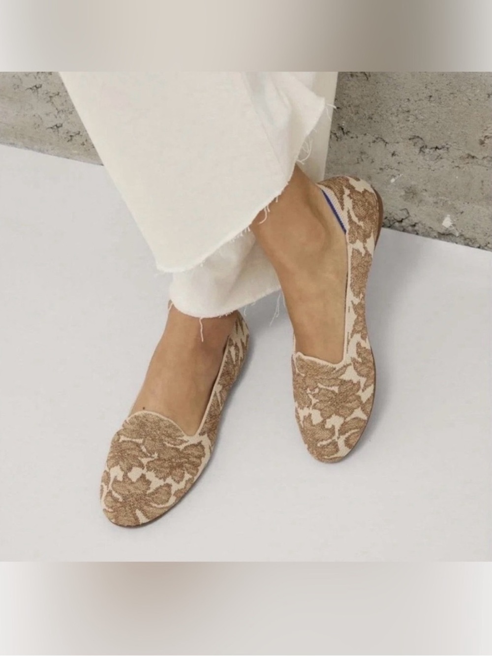 Rothy’s Gold Chantilly Lounge Loafer Metallic Floral Knit Size 12.5 - Picture 2 of 11